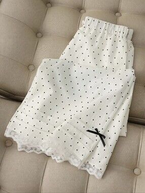Women'S Minimalist Polka Dot Color Block Lace Bow Decor Wide Leg Pants for Autum